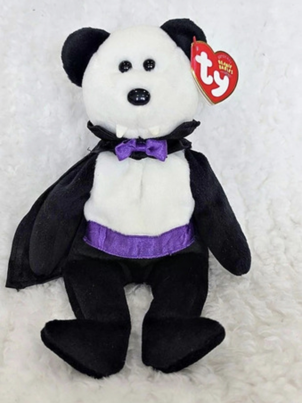 Ty Count the Bear Beanie Baby Plush Black & White